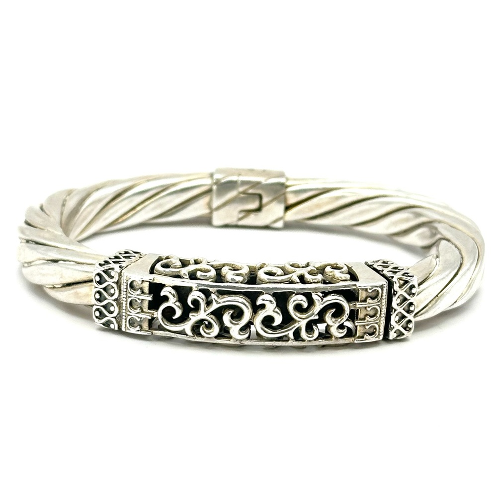 Silpada Retired B0669 Sterling Silver Hinged Twisted Cable & Filigree Bracelet